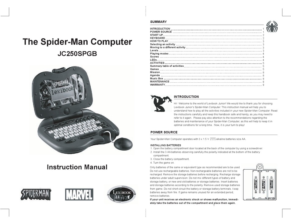 561603 Spidey Learning Laptop Manuals / Datasheets / Instructions