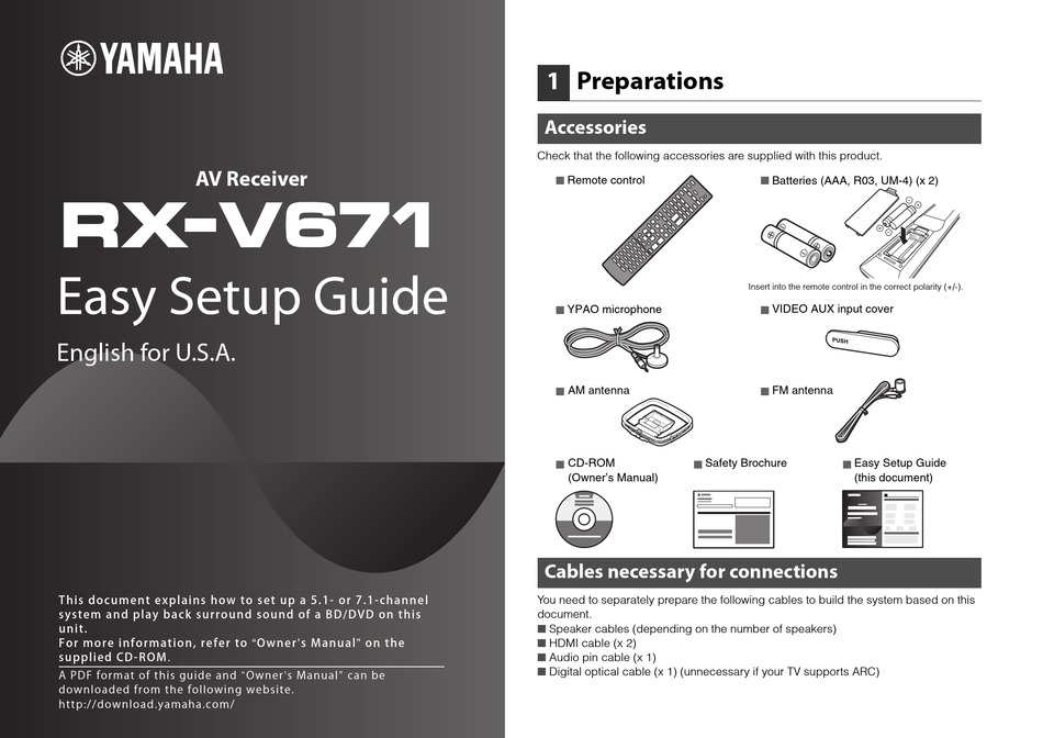 YAMAHA RX-V671 EASY SETUP MANUAL Pdf Download | ManualsLib