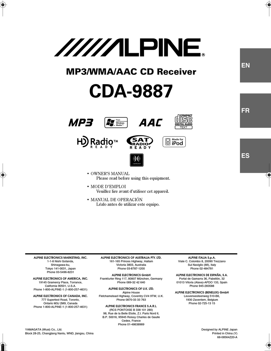 ALPINE CDA-9887 OWNER'S MANUAL Pdf Download | ManualsLib