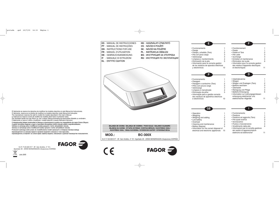 FAGOR BC300X INSTRUCTIONS FOR USE MANUAL Pdf Download ManualsLib