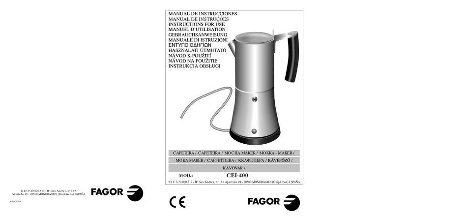 FAGOR CEI-400 INSTRUCTIONS FOR USE MANUAL Pdf Download | ManualsLib