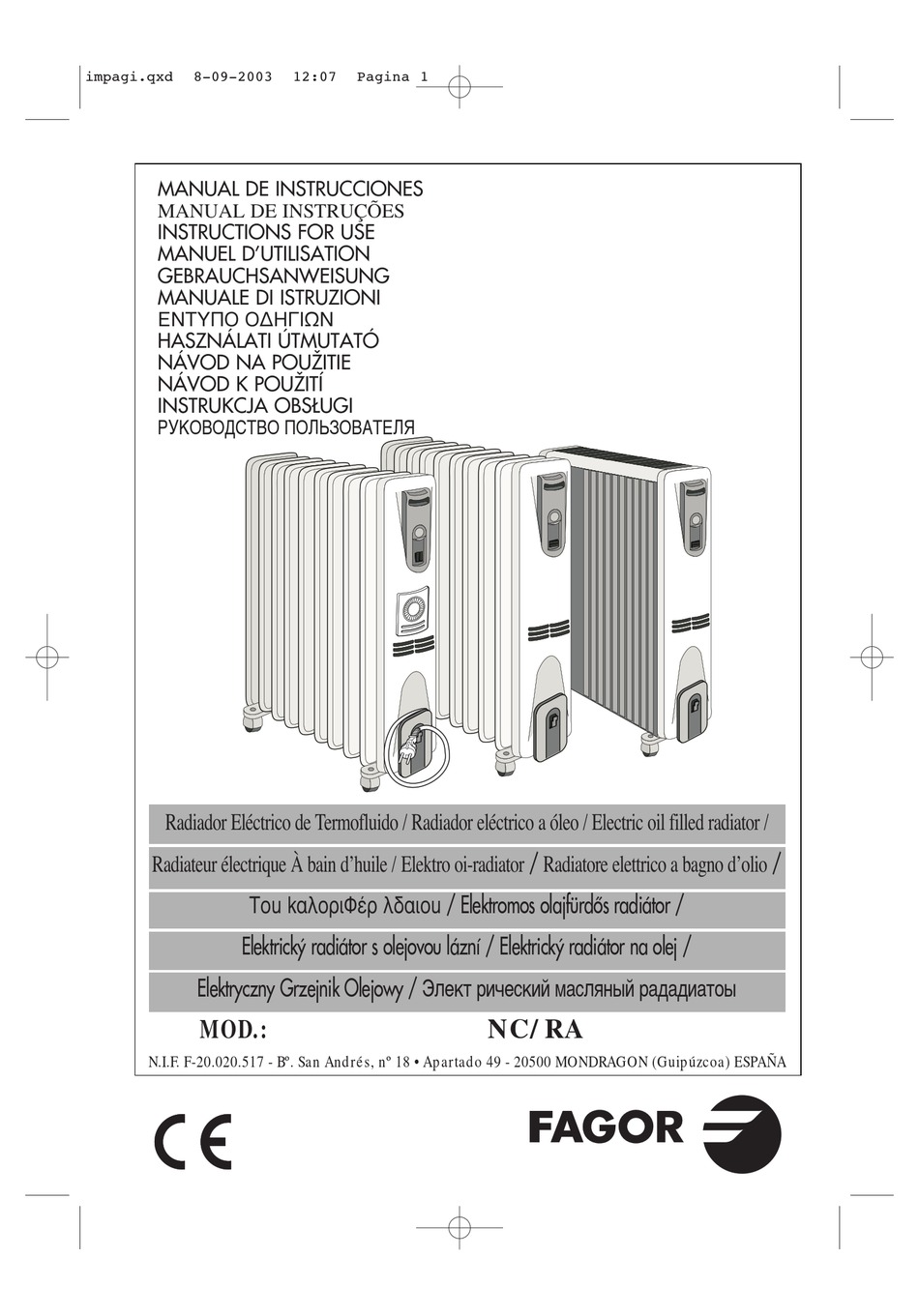 FAGOR NC2500 INSTRUCTIONS FOR USE MANUAL Pdf Download ManualsLib
