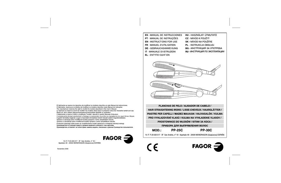 FAGOR PP25C INSTRUCTIONS FOR USE MANUAL Pdf Download ManualsLib