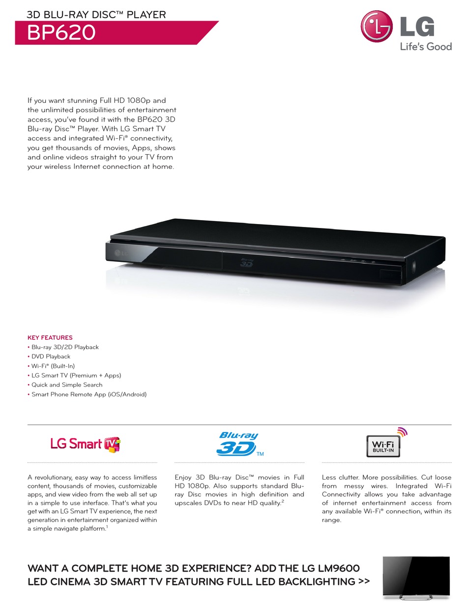 LG BP620 SPECIFICATIONS Pdf Download | ManualsLib