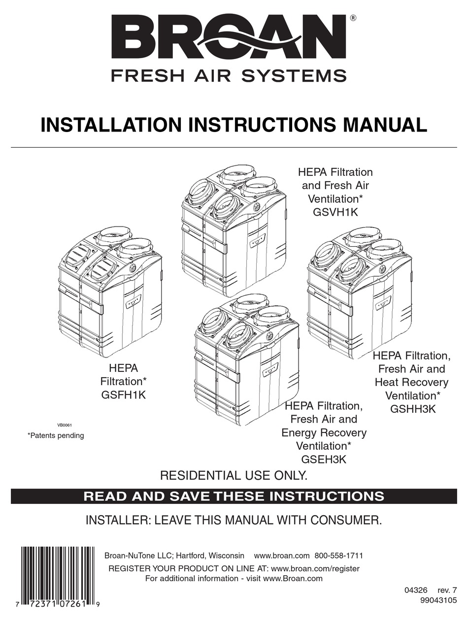 NUTONE GSEH3K INSTALLATION INSTRUCTIONS MANUAL Pdf Download | ManualsLib