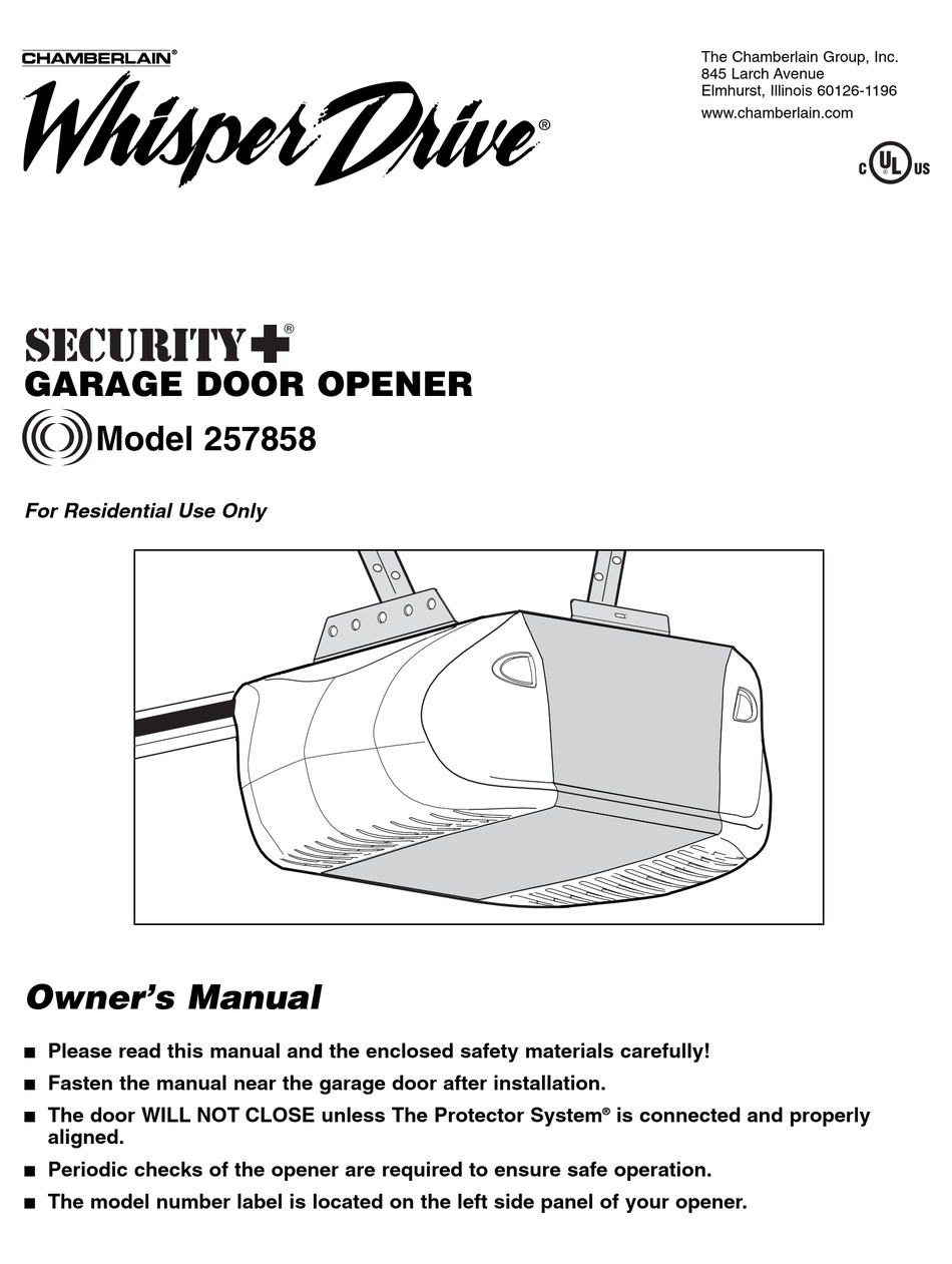 Chamberlain Whisper Drive Security 257858 Owner S Manual Pdf Download Manualslib
