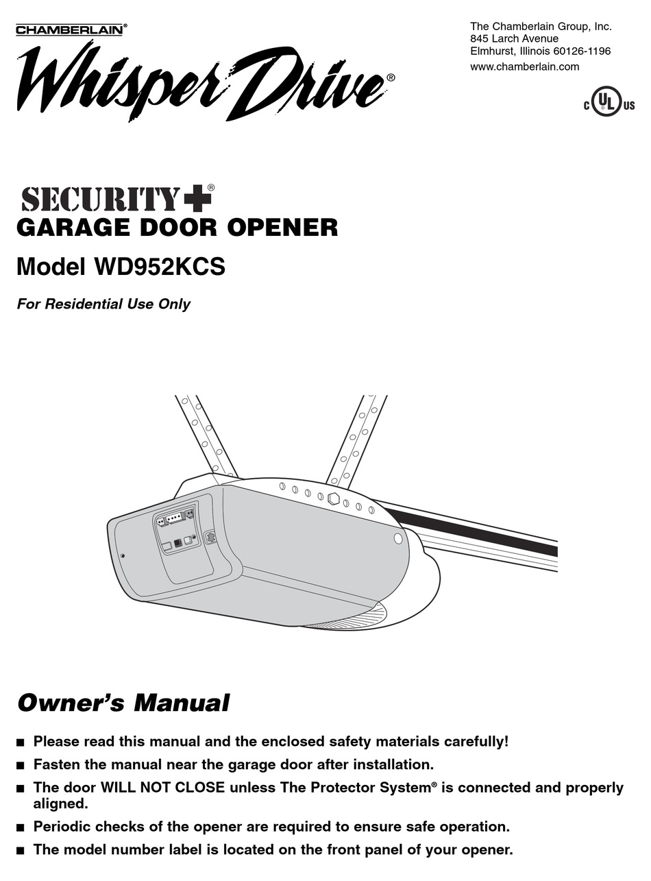 Chamberlain whisper outlet drive plus manual