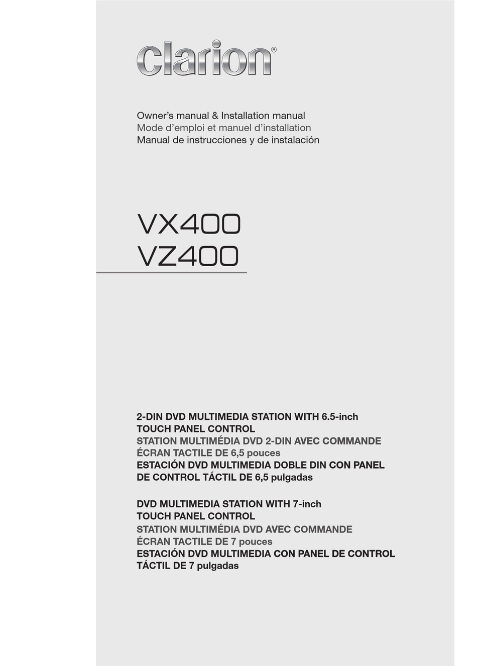 CLARION VX400 OWNER'S MANUAL & INSTALLATION MANUAL Pdf Download