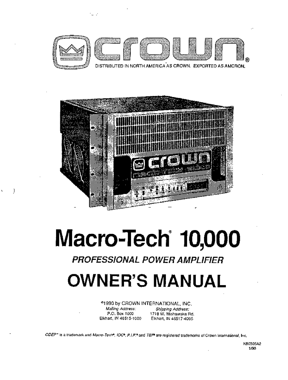 Crown Macro Tech Ma User Manual Pdf Download Manualslib