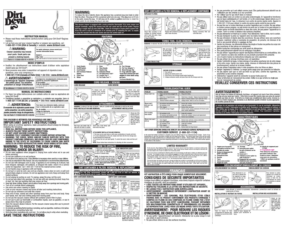 DIRT DEVIL SD40010 INSTRUCTION MANUAL Pdf Download ManualsLib