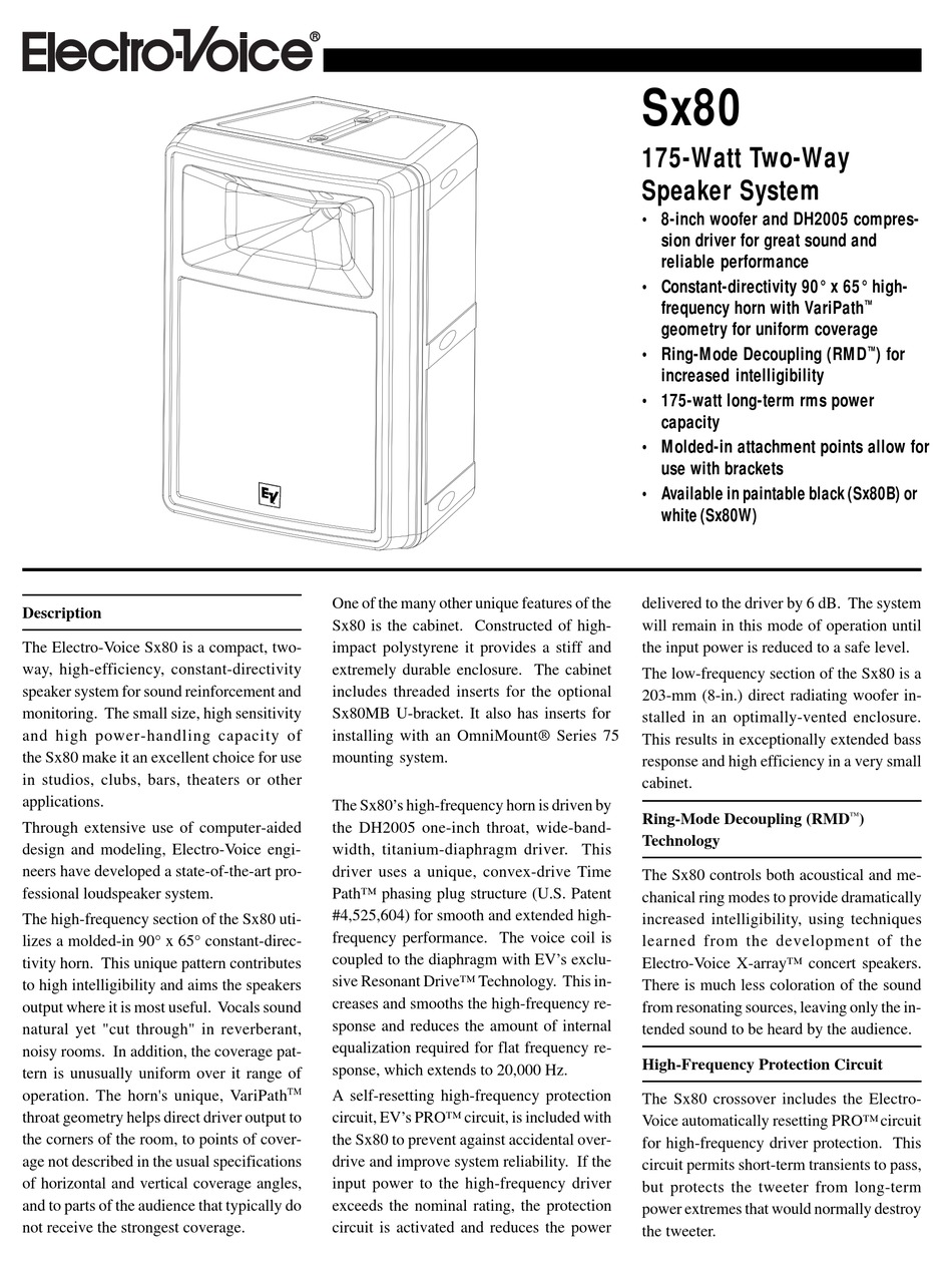 Electro Voice Sx80 Specifications Pdf Download Manualslib