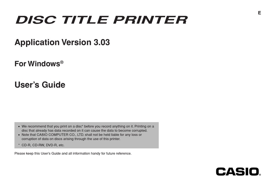 casio disc title printer software download