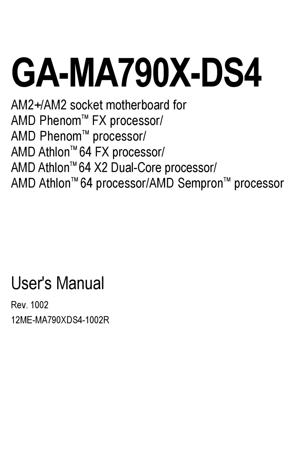 Gigate Ga Ma790x Ds4 User Manual Pdf Download Manualslib