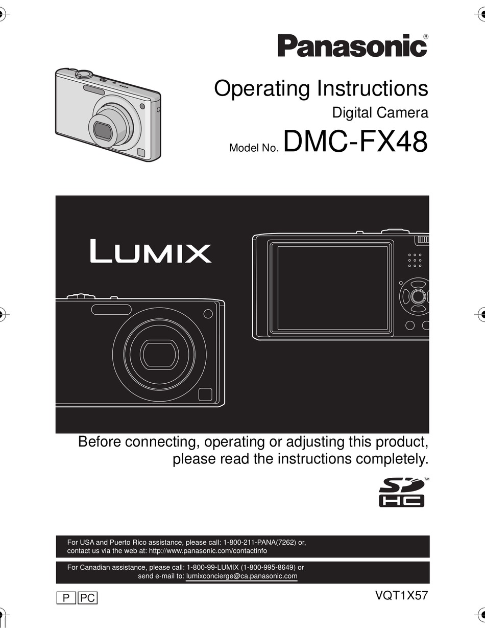 PANASONIC LUMIX DMC-FX48 OPERATING INSTRUCTIONS MANUAL Pdf