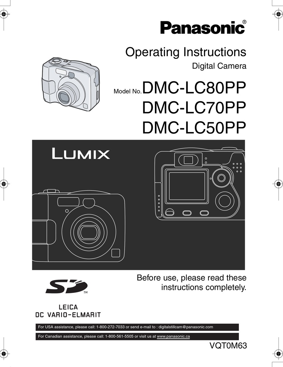 PANASONIC LUMIX DMC-LC50 OPERATING INSTRUCTIONS MANUAL Pdf Download