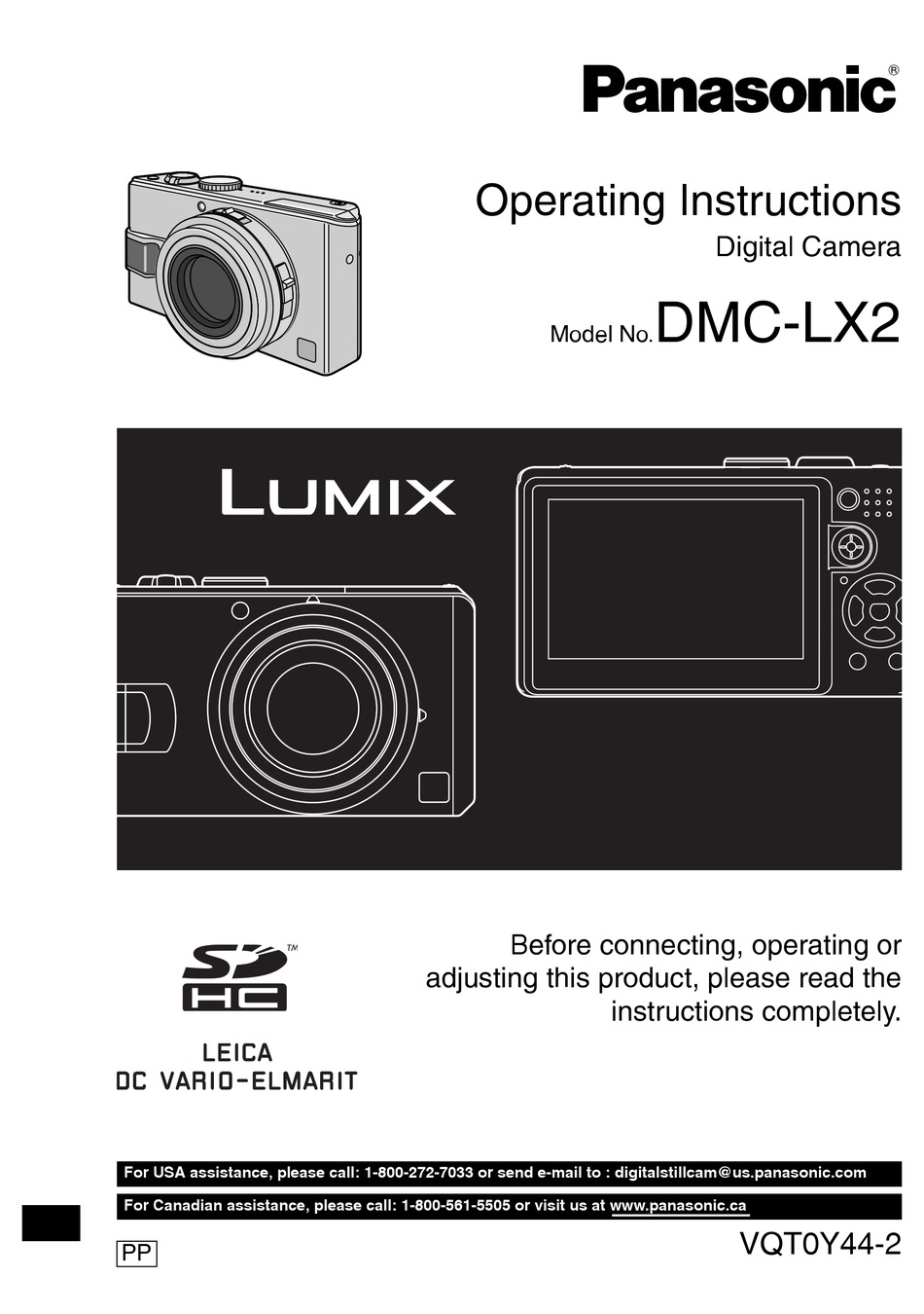 PANASONIC LUMIX DMC-LX2 OPERATING INSTRUCTIONS MANUAL Pdf Download