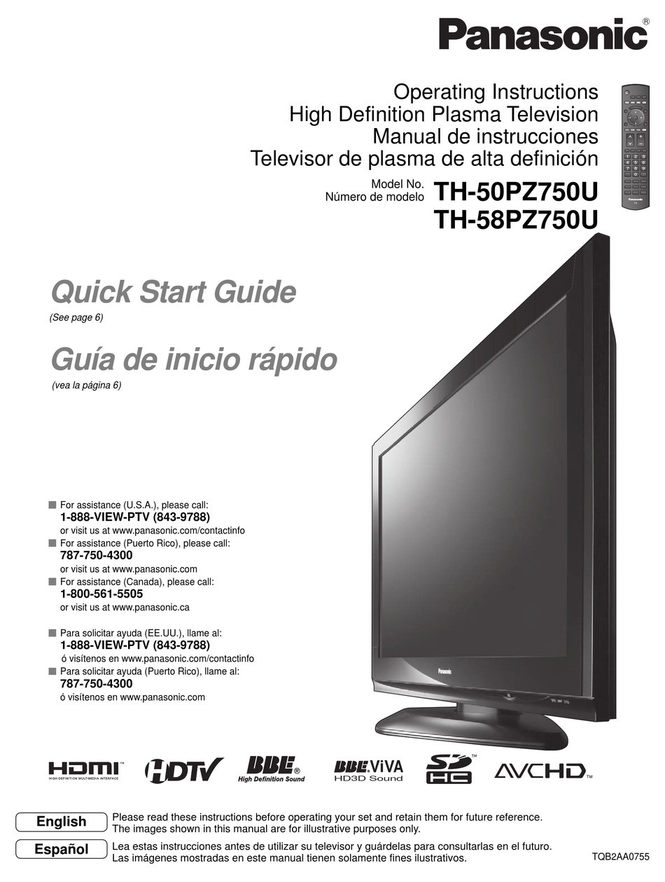 PANASONIC VIERA TH-50PZ750 QUICK START MANUAL Pdf Download 