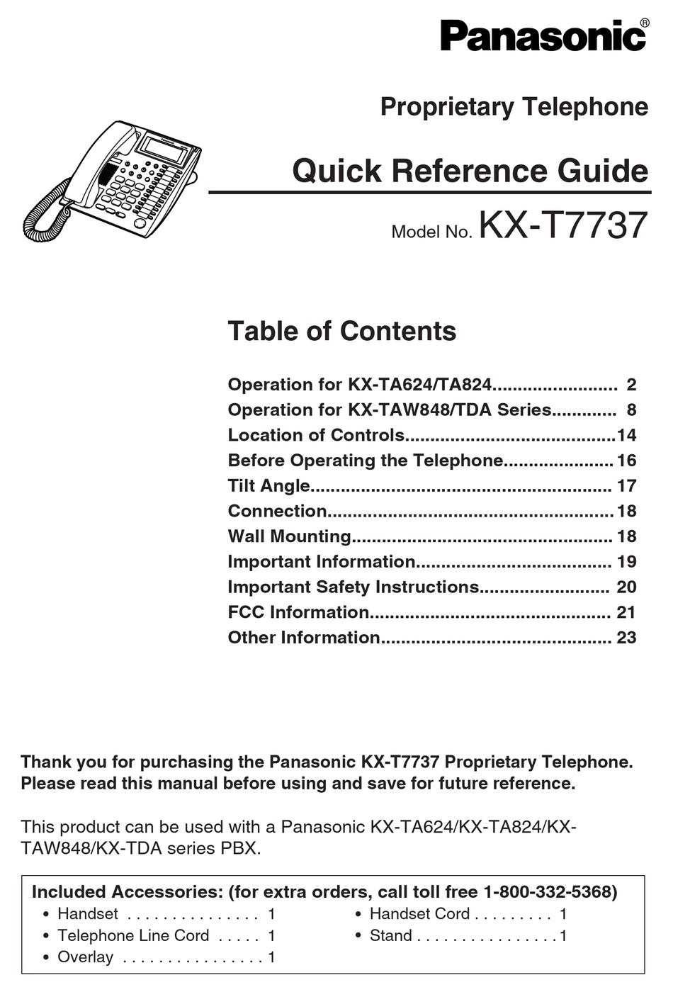 PANASONIC KX-T7737 QUICK REFERENCE MANUAL Pdf Download | ManualsLib