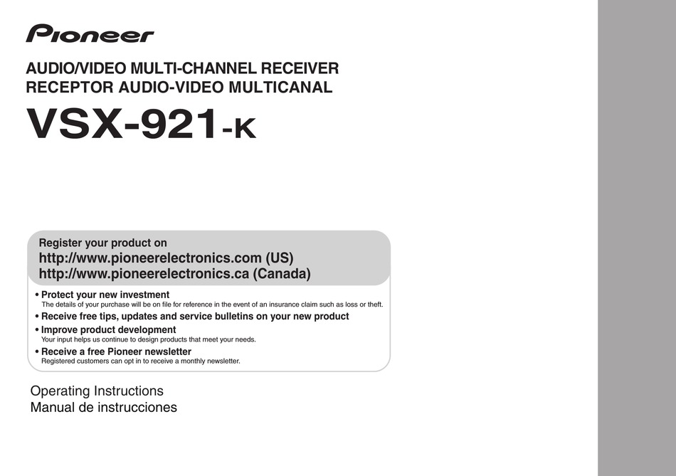 PIONEER VSX-921-K OPERATING INSTRUCTIONS MANUAL Pdf Download | ManualsLib