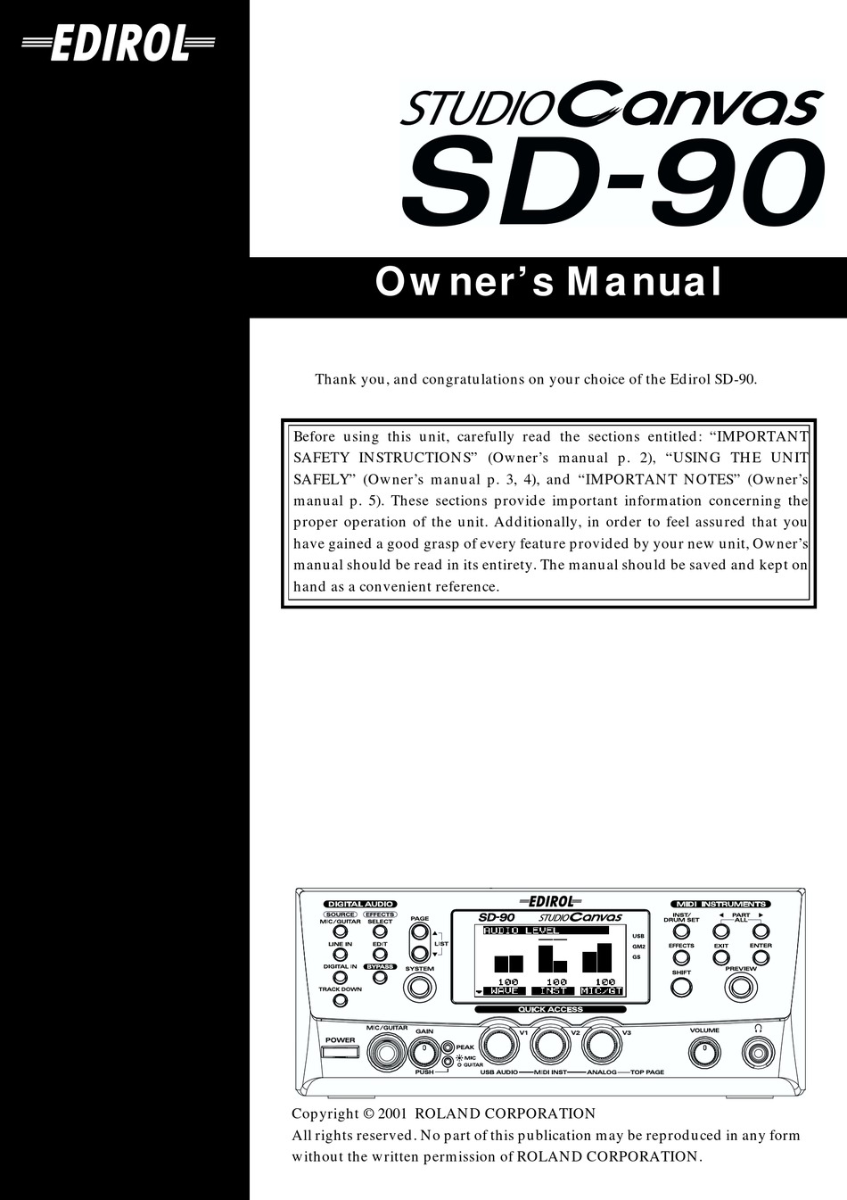 EDIROL STUDIO CANVAS SD-90 OWNER'S MANUAL Pdf Download | ManualsLib