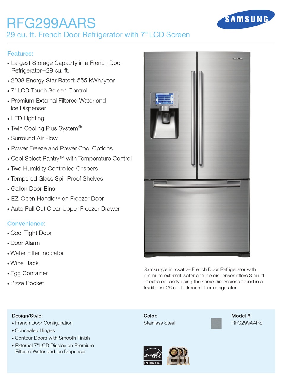 SAMSUNG RFG299AARS SPECIFICATIONS Pdf Download | ManualsLib