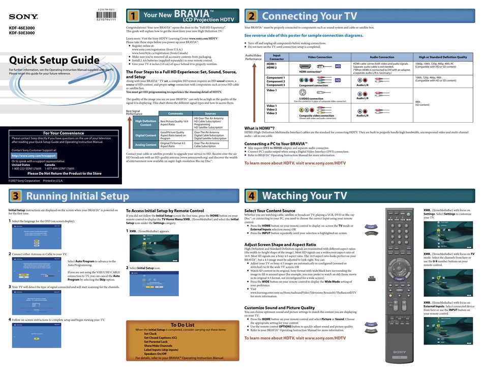 SONY BRAVIA KDF46E3000 QUICK SETUP MANUAL Pdf Download ManualsLib SONY BRAVIA KDF46E3000 QUICK SETUP MANUAL Pdf Download ManualsLib