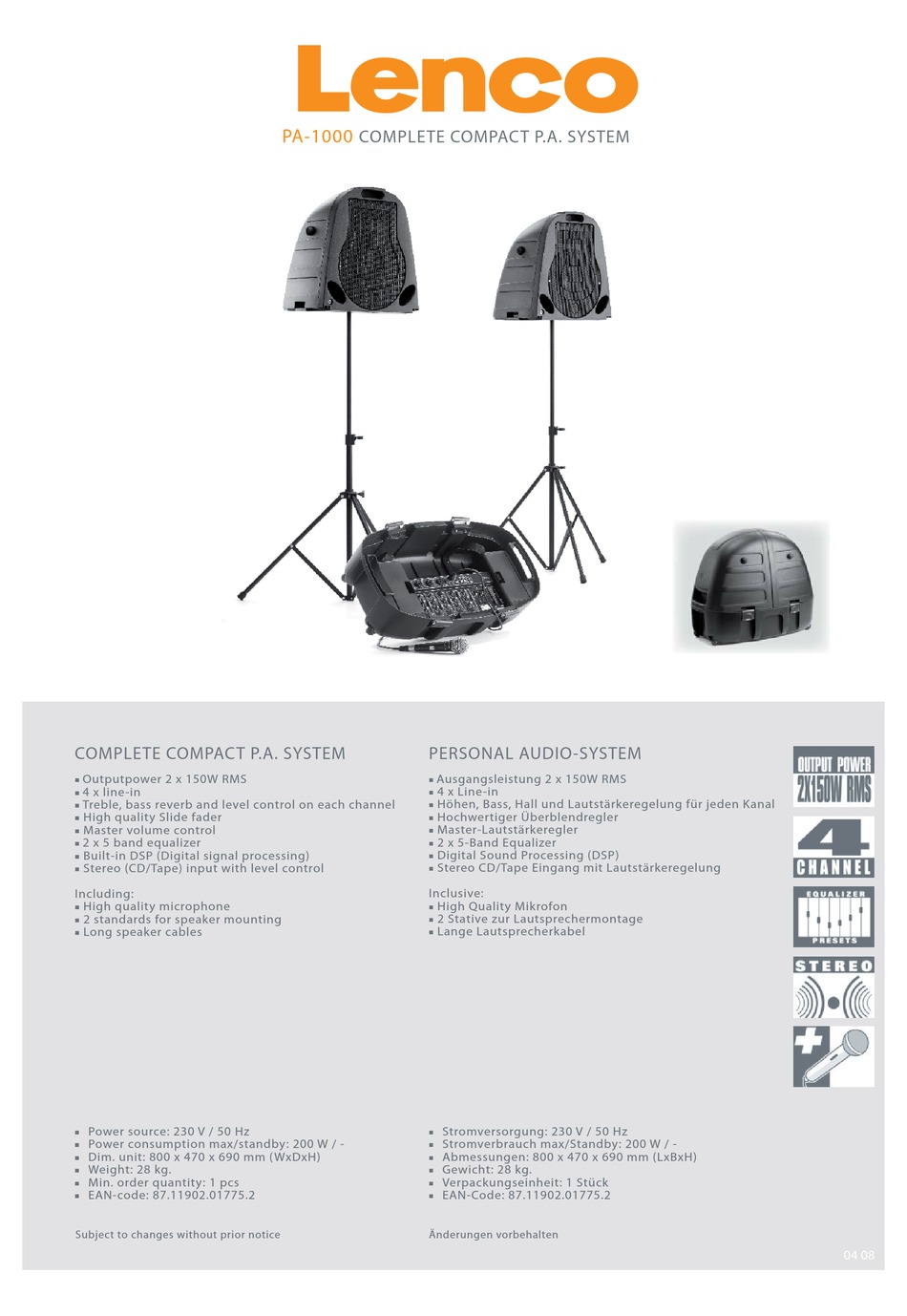 lenco-pa-1000-specifications-pdf-download-manualslib