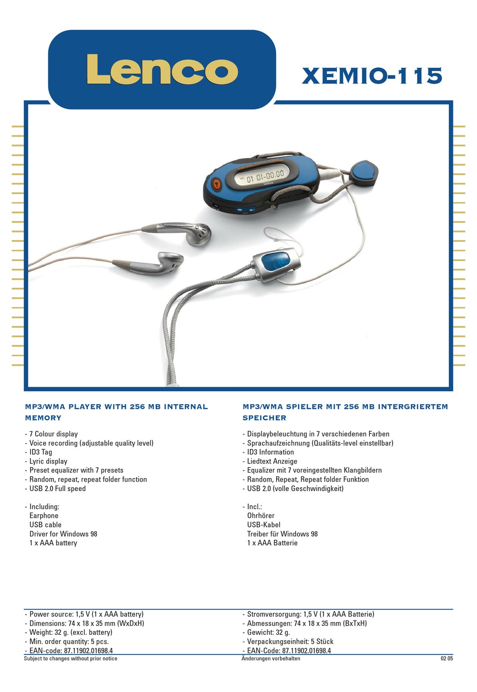 LENCO XEMIO115 SPECIFICATIONS Pdf Download ManualsLib