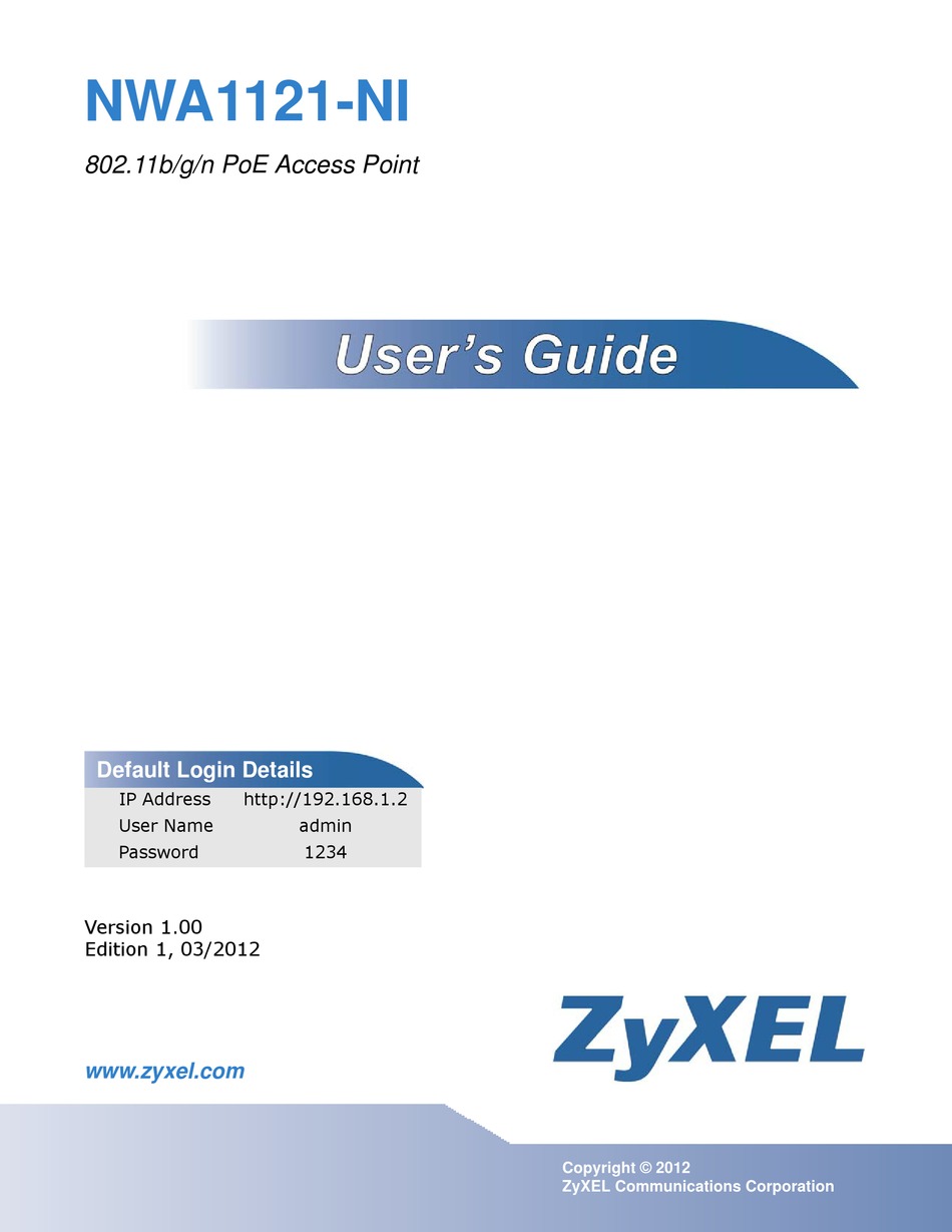 ZYXEL COMMUNICATIONS NWA 1121-NI USER MANUAL Pdf Download | ManualsLib