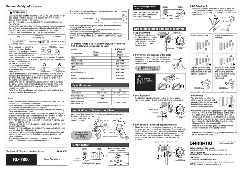 SHIMANO RD-7800 - TECHNICAL SERVICE INSTRUCTIONS Pdf Download | ManualsLib