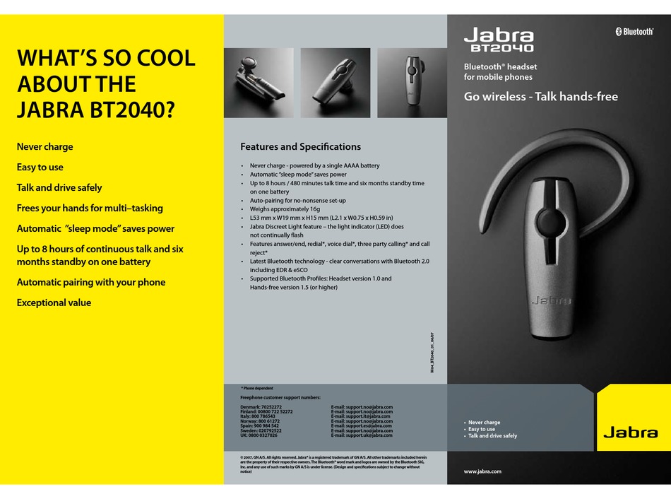 JABRA BT2040 QUICK Pdf Download |