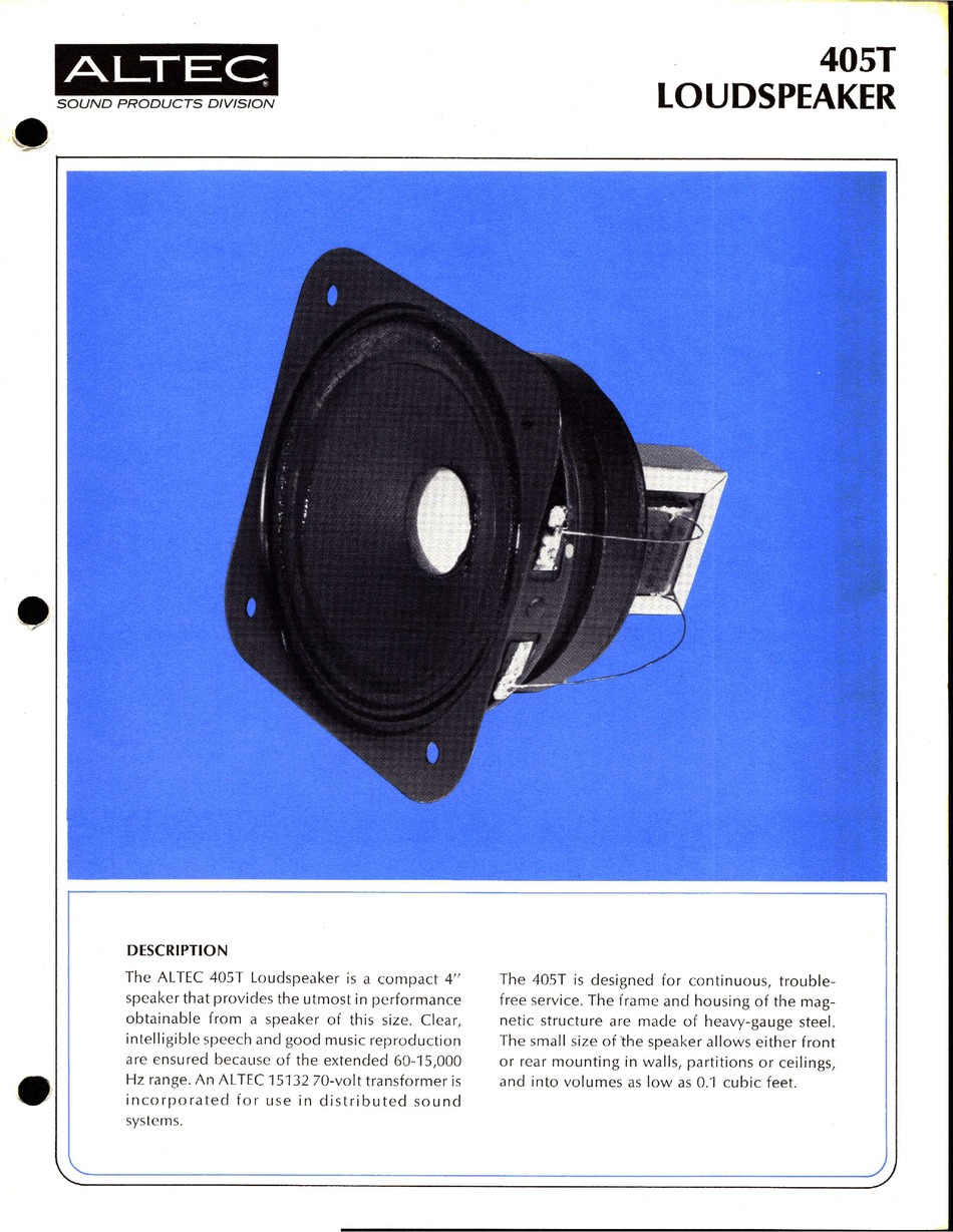 ALTEC 405T CEILING SPEAKER MANUAL Pdf Download ManualsLib
