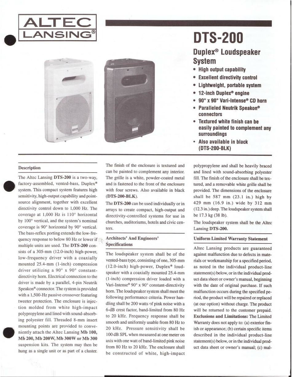 ALTEC LANSING DTS200 SPEAKER SYSTEM MANUAL Pdf Download ManualsLib