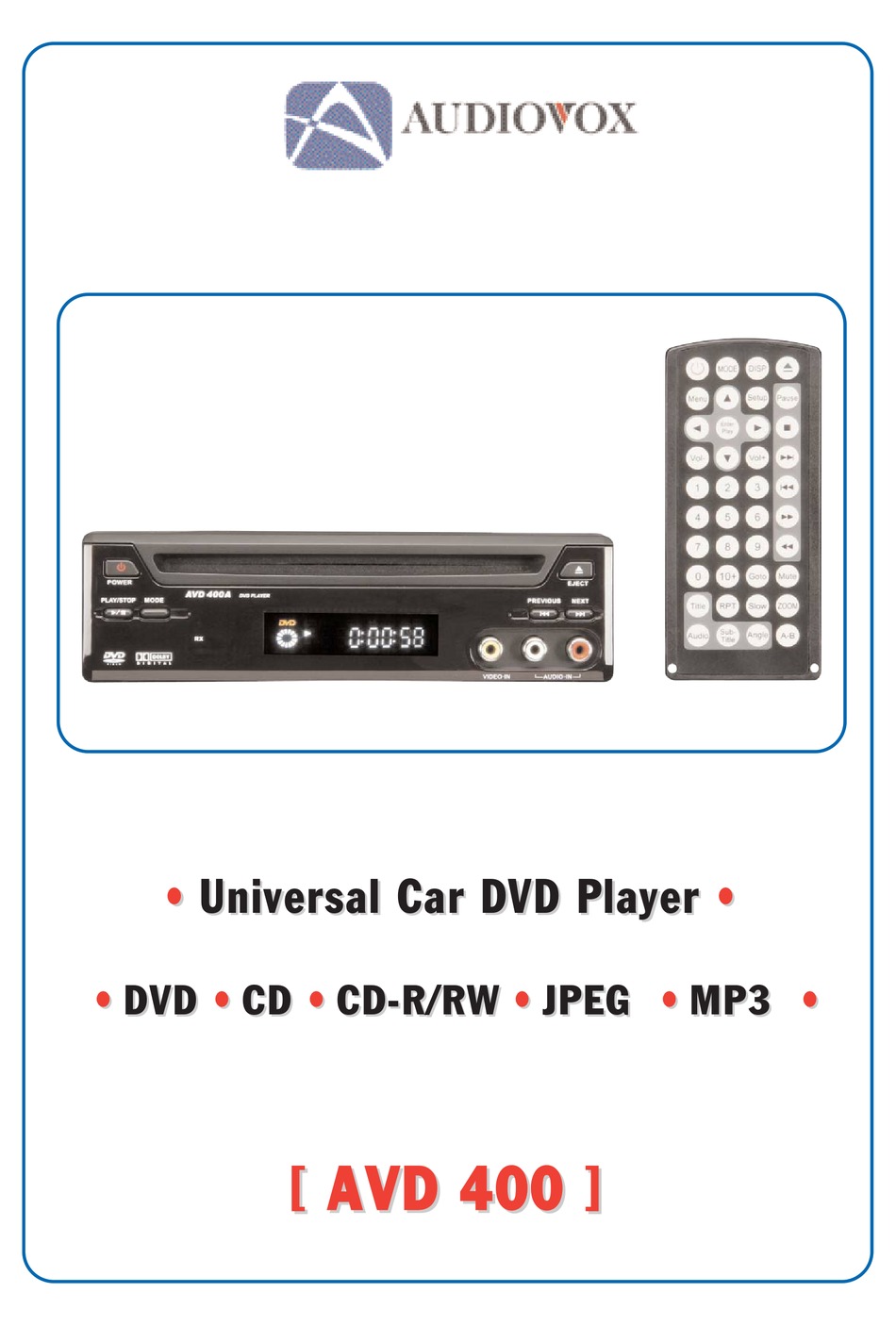 AUDIOVOX AVD 400 DATASHEET Pdf Download | ManualsLib