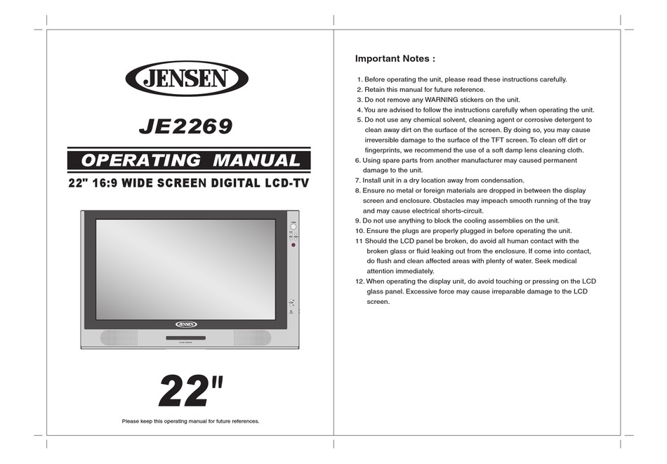 JENSEN JE2269 OPERATING MANUAL Pdf Download | ManualsLib