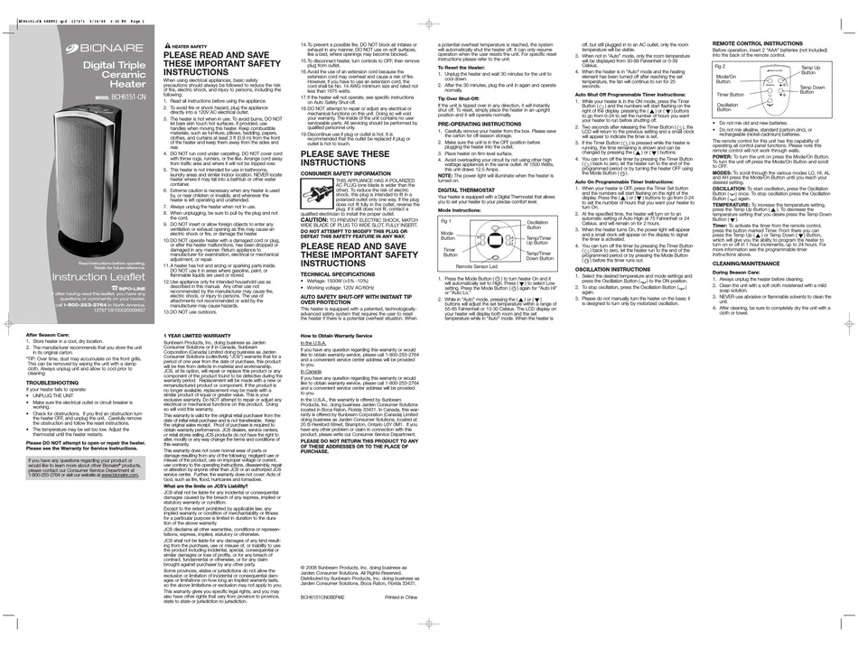 Feature Comforts Triple Ceramic Heater Manual - Best Image Home