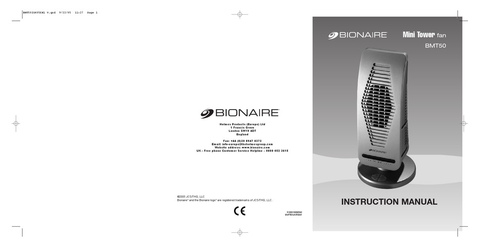 BIONAIRE BMT50 INSTRUCTION MANUAL Pdf 