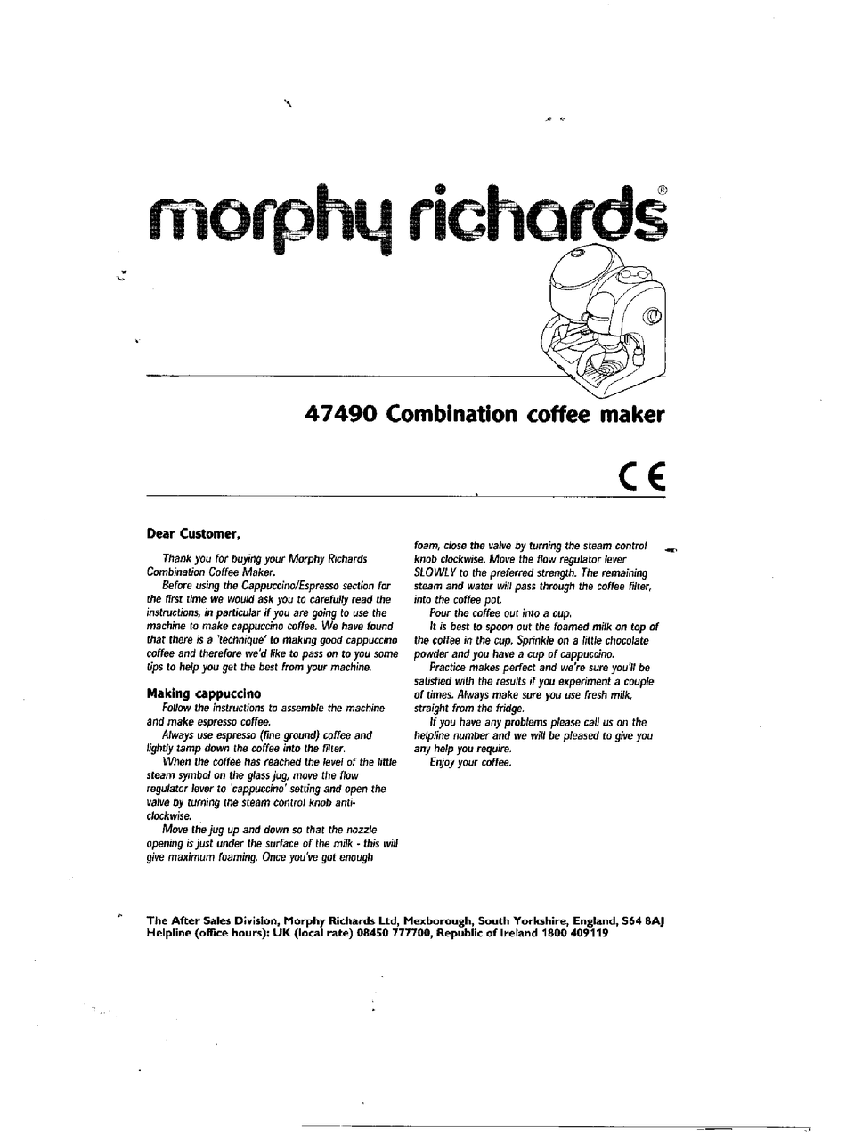 MORPHY RICHARDS 47094 FILTER COFFEE MAKER INSTRUCTIONS MANUAL Pdf