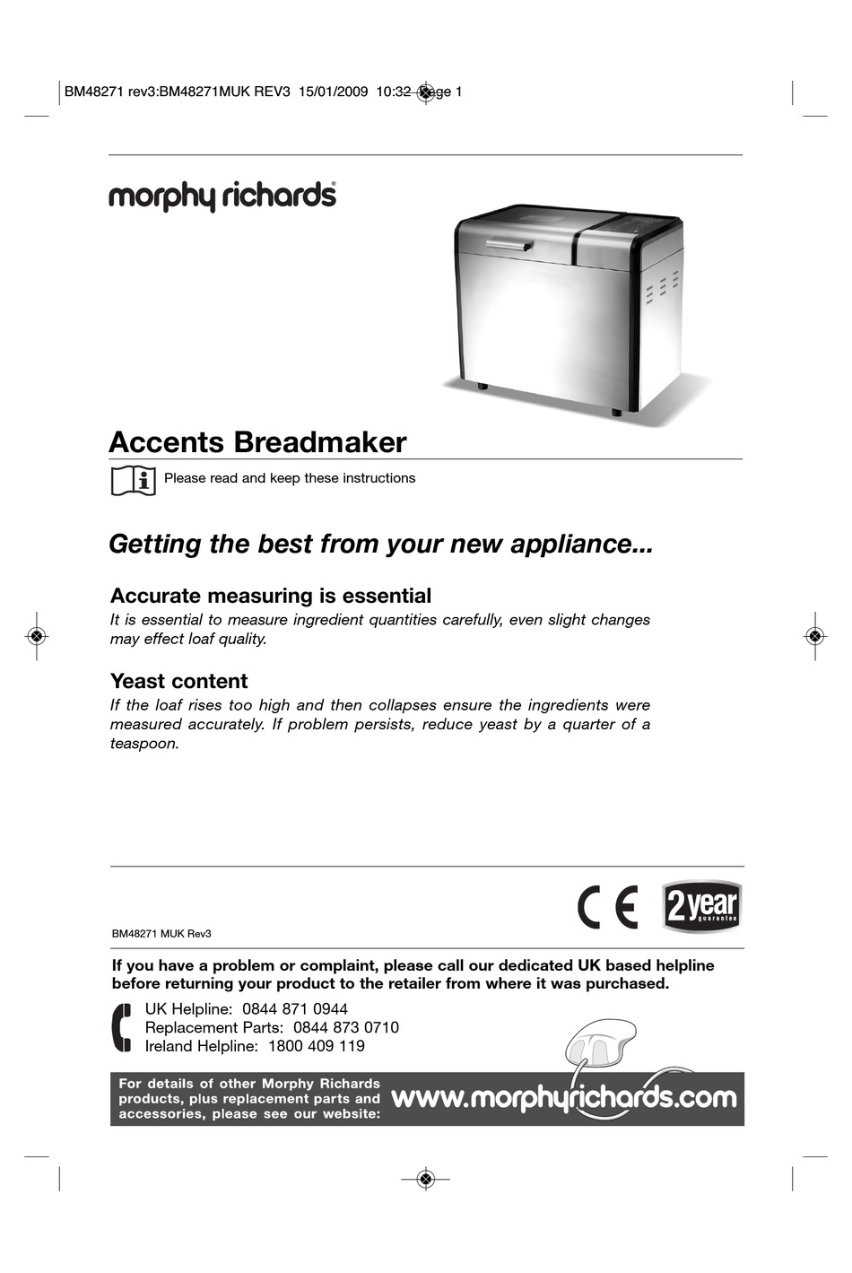 MORPHY RICHARDS ACCENTS BREADMAKER INSTRUCTIONS MANUAL Pdf Download