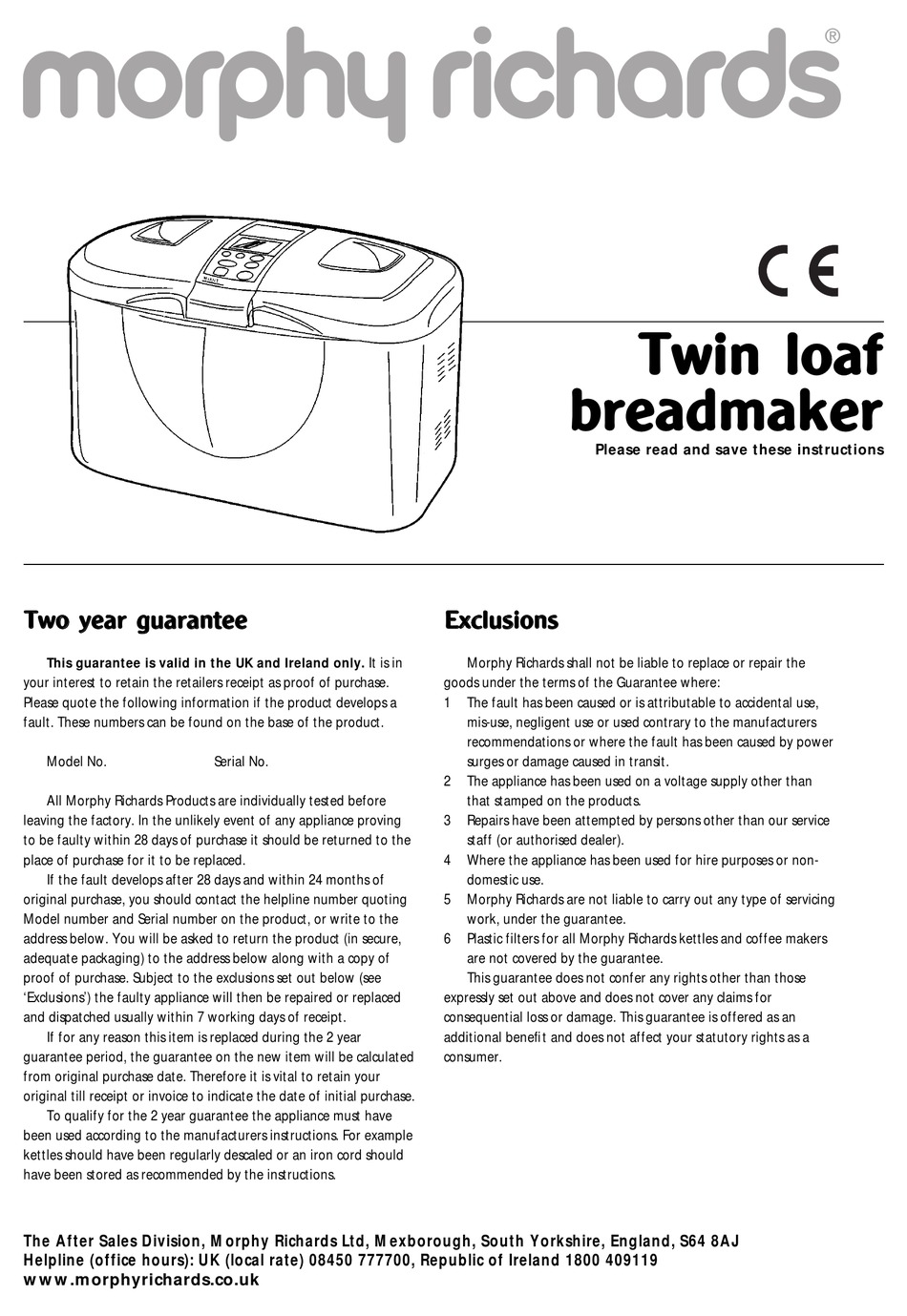 morphy richards bread maker 48330 instructions