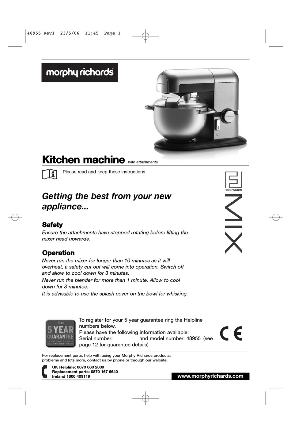 MORPHY RICHARDS KITCHEN MACHINE REPLACEMENT PARTS MANUAL Pdf Download