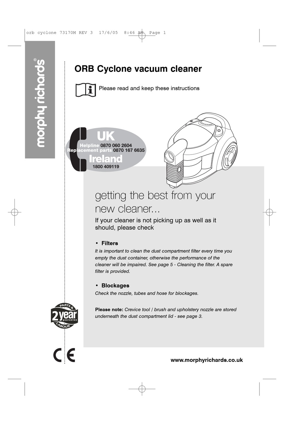 MORPHY RICHARDS ORB CYCLONE VACUUM CLEANER REV 3 MANUAL Pdf Download