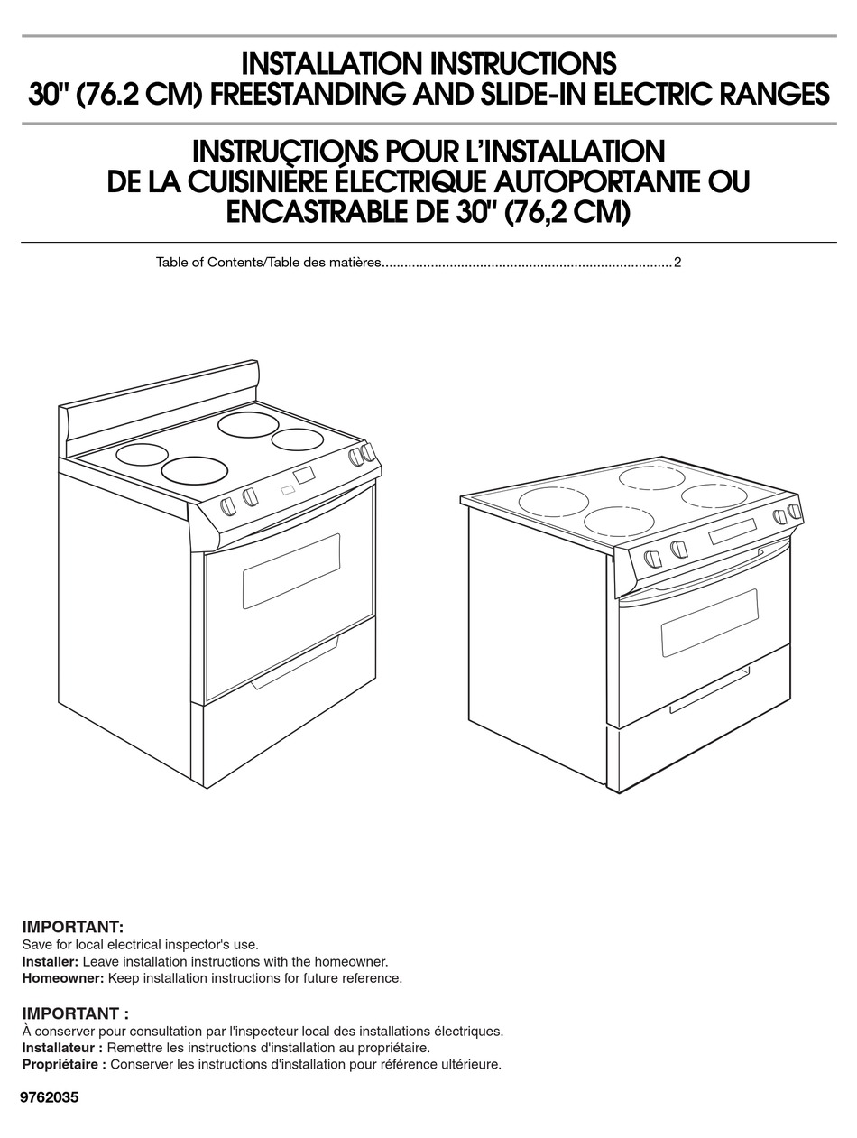 WHIRLPOOL 9762035 INSTALLATION INSTRUCTIONS MANUAL Pdf Download