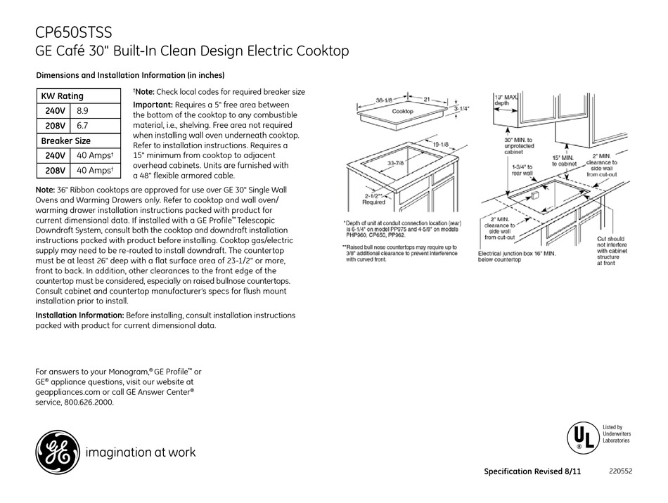GE CAFE CP650STSS DIMENSIONS AND INSTALLATION INFORMATION Pdf Download