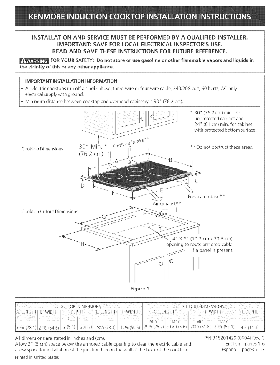 KENMORE 4280 ELITE 30 IN. ELECTRIC INDUCTION COOKTOP INSTALLATION