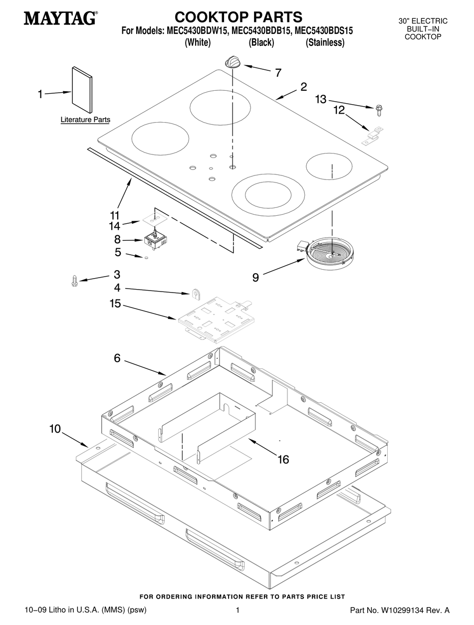 MAYTAG MEC5430BDS 30 INCH ELECTRIC COOKTOP PARTS LIST Pdf Download