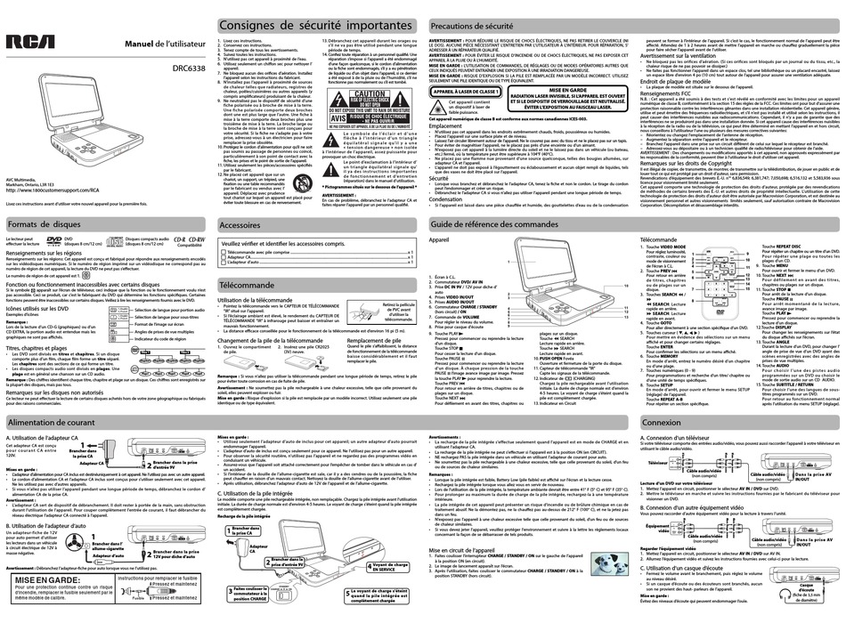 RCA DRC6338 PORTABLE DVD PLAYER GUIDE UTILISATEUR Pdf Download ManualsLib