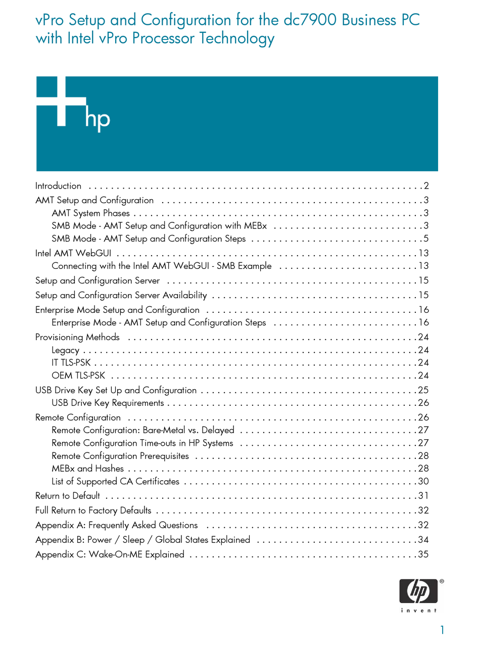 HP DC7900 - CONVERTIBLE MINITOWER PC SETUP AND CONFIGURATION MANUAL Pdf