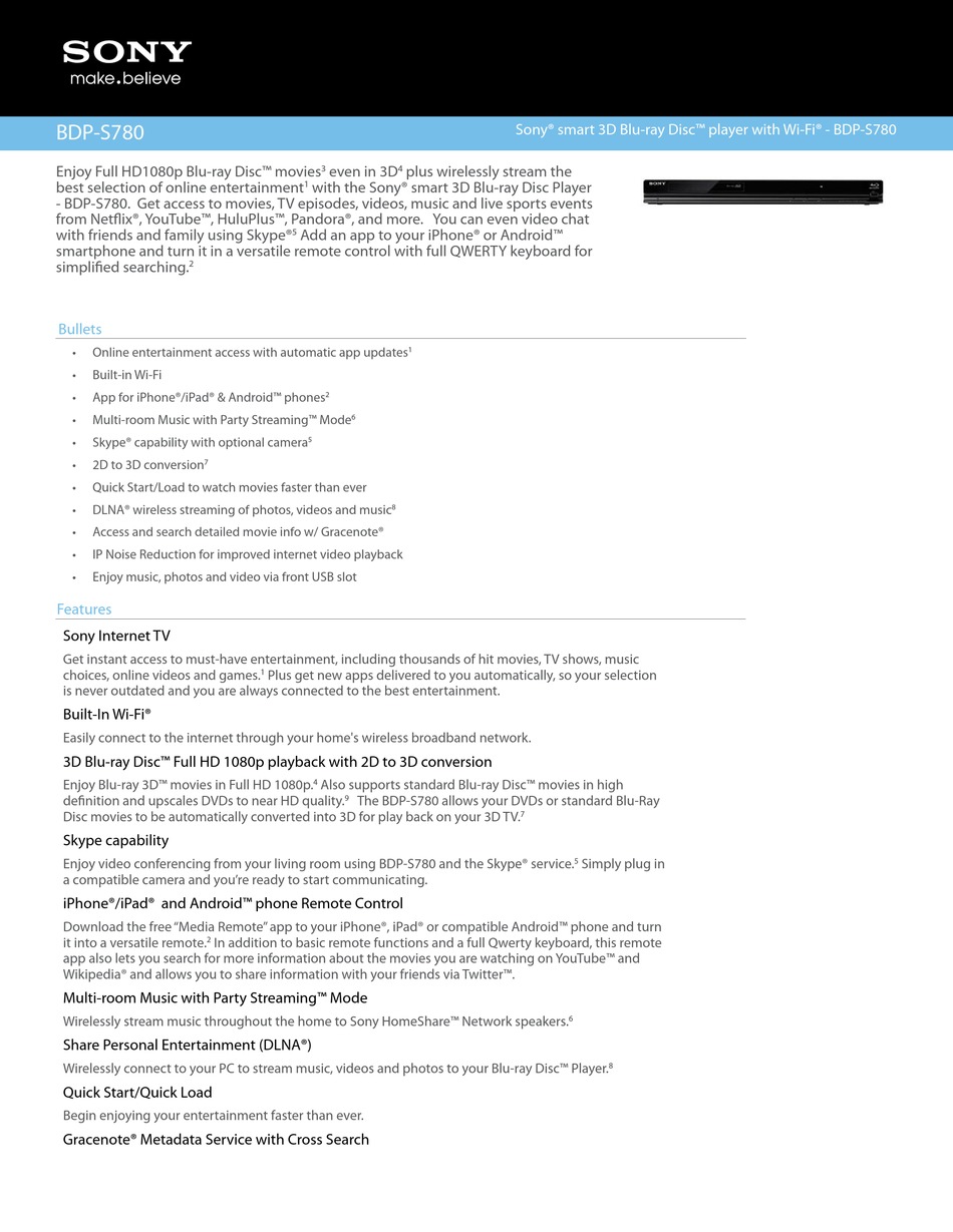 SONY DVP-FX780 SPECIFICATION SHEET Pdf Download | ManualsLib