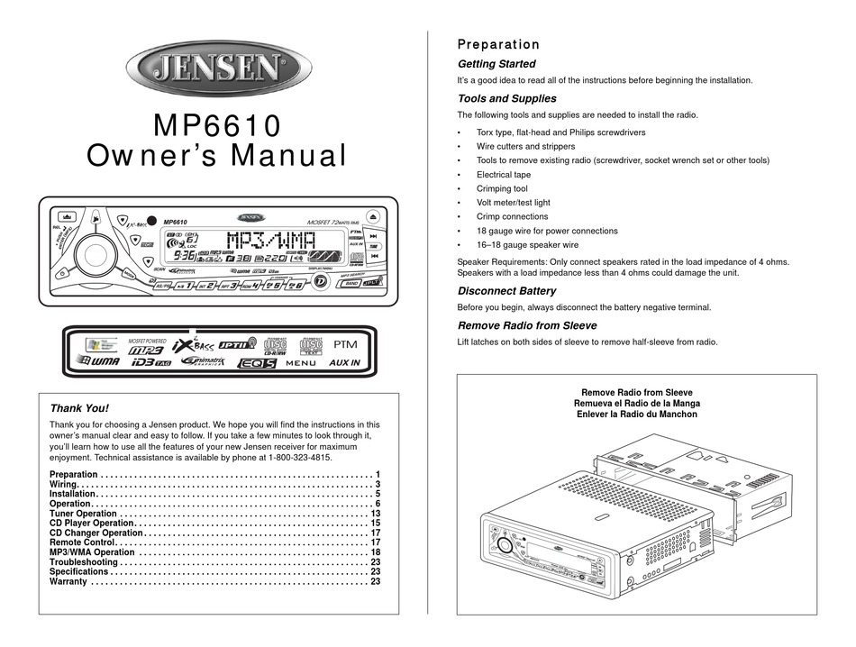 AUDIOVOX MP6610 OWNER'S MANUAL Pdf Download | ManualsLib